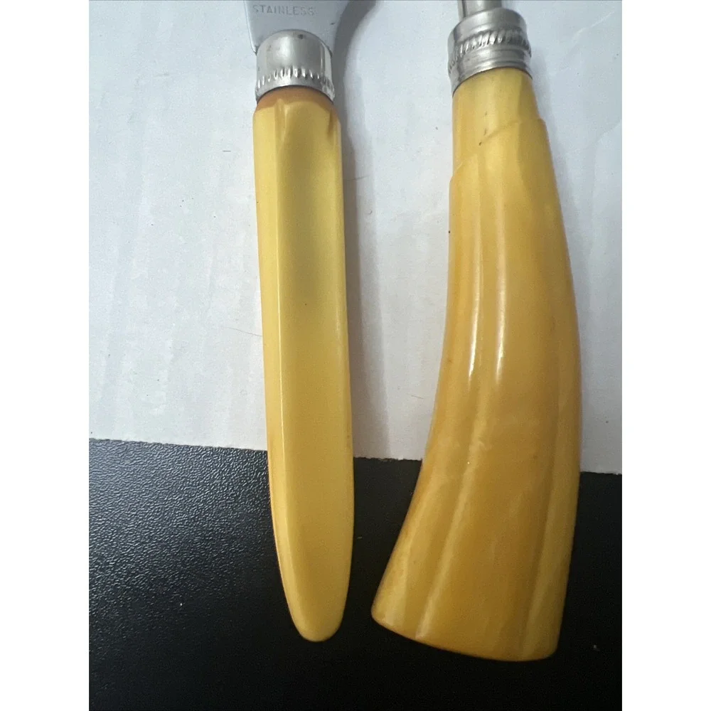 2 Vintage Butterscotch Bakelite Handle Carving Knife & Sharpener 12